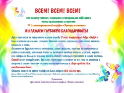 Объявление о благотворительном марафоне и благодарности участникам